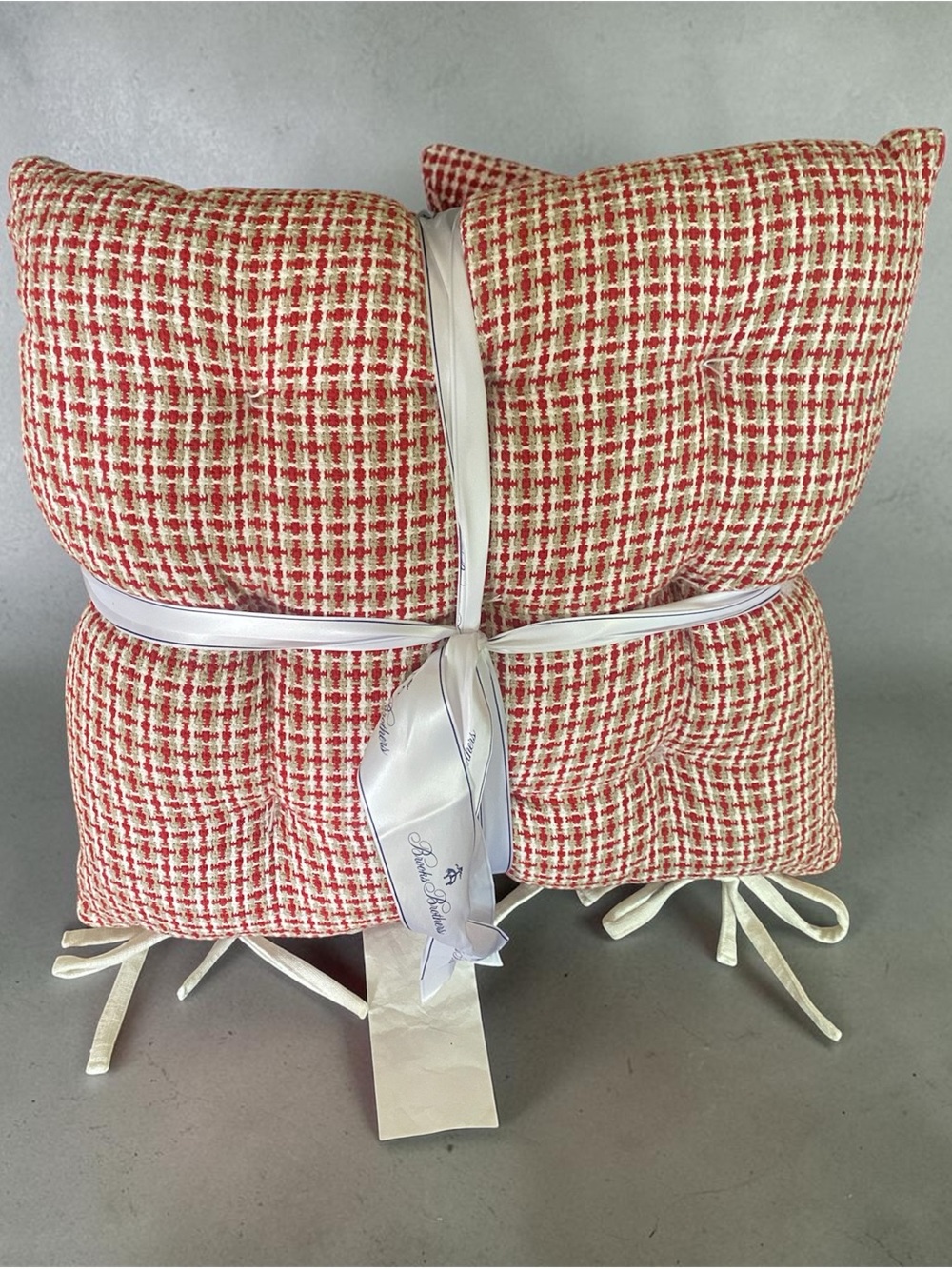 Brooks Brothers Red and Cream Houndstooth Chair Pads - Set of 2